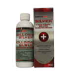 Product image of Colloidal Silver (Viral Guard) 200ml in a clear bottle with a blue label, highlighting its natural health benefits.