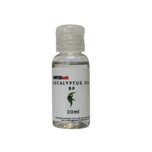 Nanotech Health Eucalyptus Oil 20ml bottle on a clean background, highlighting its compact size and the natural essence of eucalyptus for wellness.