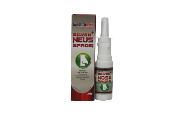 Nanotech Health Silver Nasal Spray 20ml bottle against a clean background, highlighting the product's sleek design and labeling.