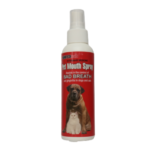 25ml bottle of Pet Mouth Spray displayed against a white background, emphasizing its compact size and easy-to-use spray nozzle for pet oral health care.
