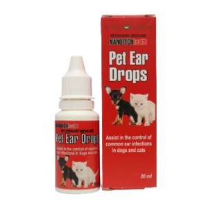 Product image of Nanotechhealth 20ml Pet Ear Drops bottle, emphasizing its compact size and ease of use for pet ear care.