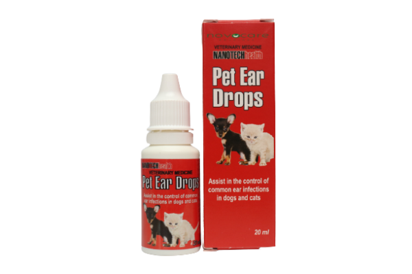 Product image of Nanotechhealth 20ml Pet Ear Drops bottle, emphasizing its compact size and ease of use for pet ear care.