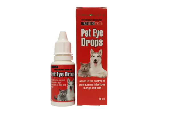 Product image of 20ml Pet Eye Drops bottle designed for relieving eye discomfort in pets, showcased on a clean background.