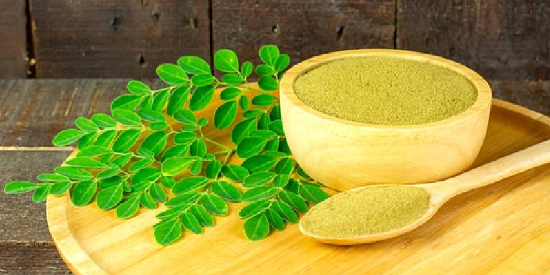  up-close image of moringa powder in the article explaining the 7 benefits of moringa tea