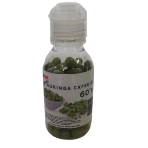 Bottle of Nanotech Health Moringa Capsules 60 against a clean background, emphasizing its natural green label and health benefits.