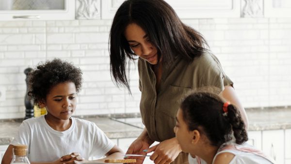 Happy family having breakfast