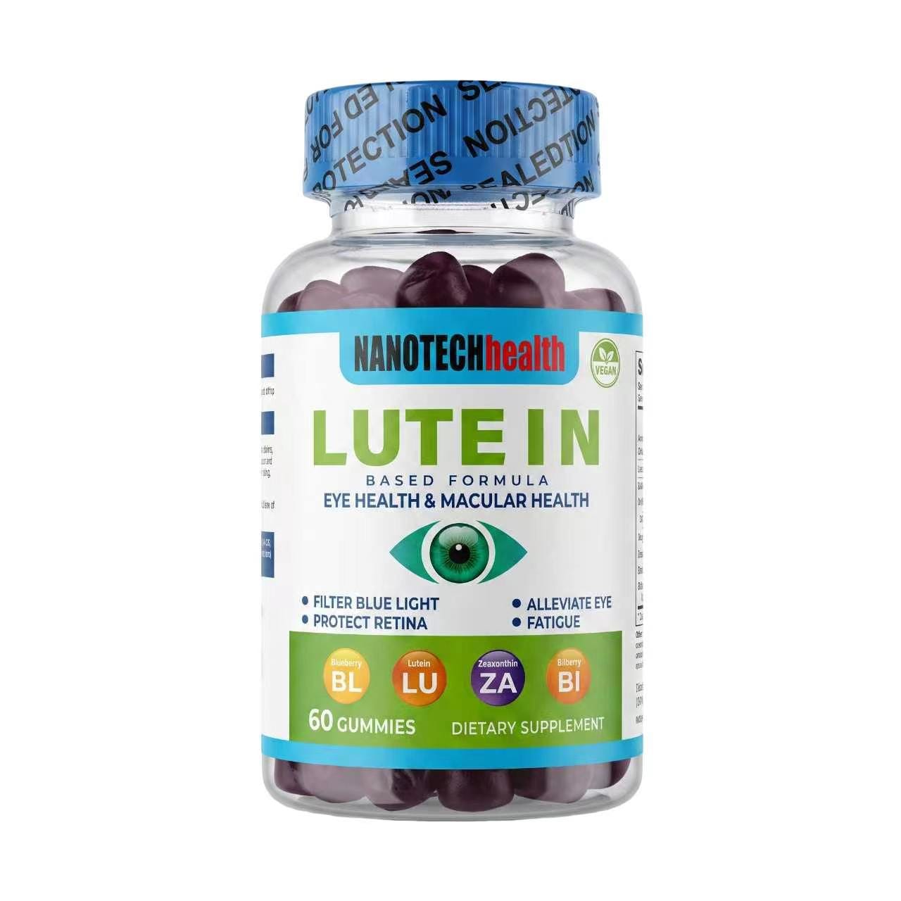 Lutein Gummies 60 1 Lutein gummies 60 jar on a white background