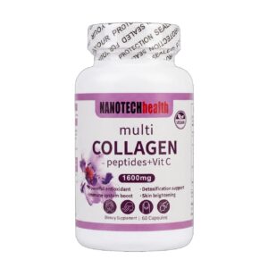 Multi collagen and vitamin C capsules 60 bottle on a white background