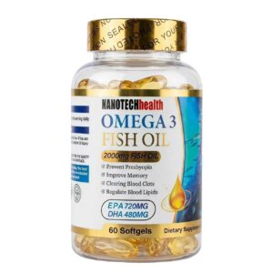 Omega 3 fish oil 2000mg softgels 60 bottle on a white background
