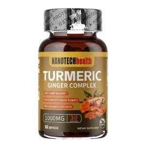 Turmeric ginger complex softgels 60 bottle on a white background